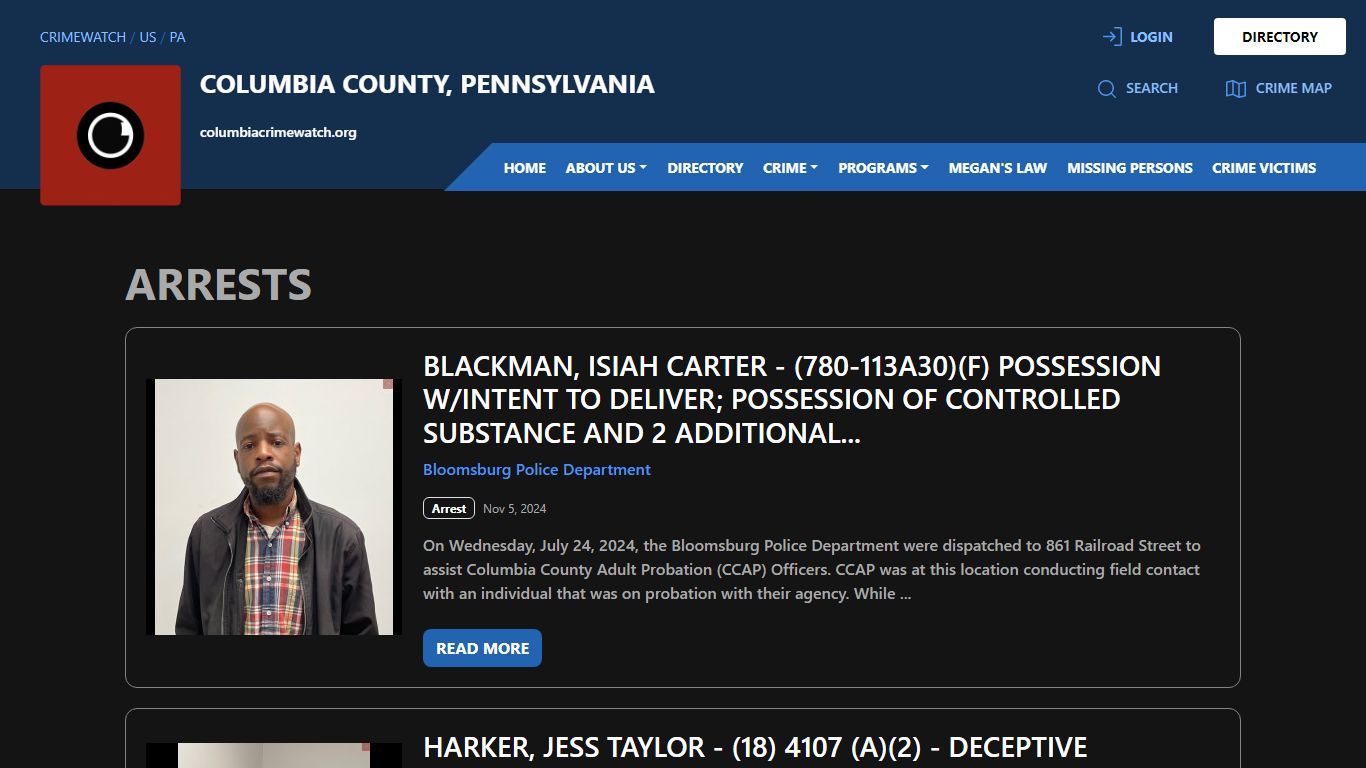 Arrests for Columbia County, Pennsylvania - CRIMEWATCH